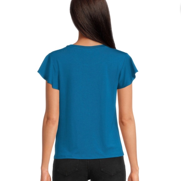 Women's Twist Top with Short Flutter Sleeves Time and Tru - Picture 2 of 8